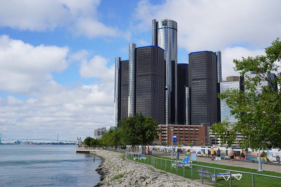 GM Renaissance Center on Detroit River