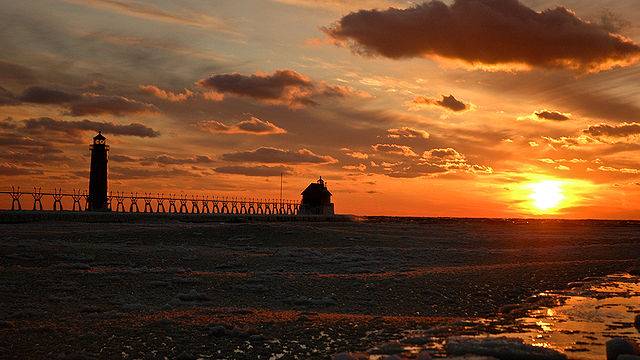 lighthouse and pier in Grand Haven, Michigan