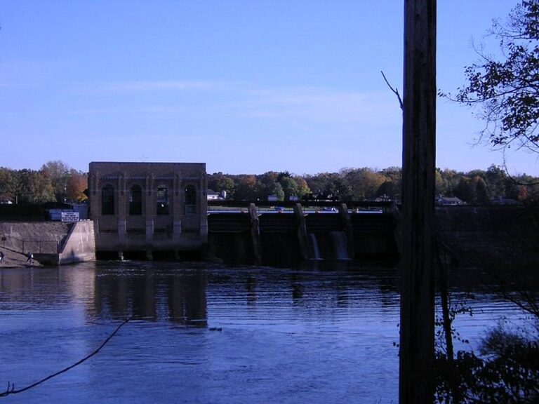 Ada, Michigan river with dam