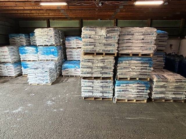 Pile of salt bags in warehouse